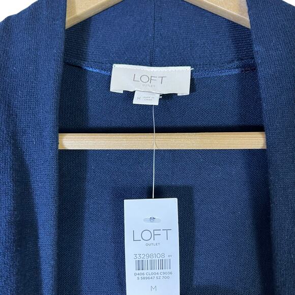 NWT LOFT Open Front Cardigan Womens M Navy Blue Striped 100% Cotton Coastal - Picture 7 of 8